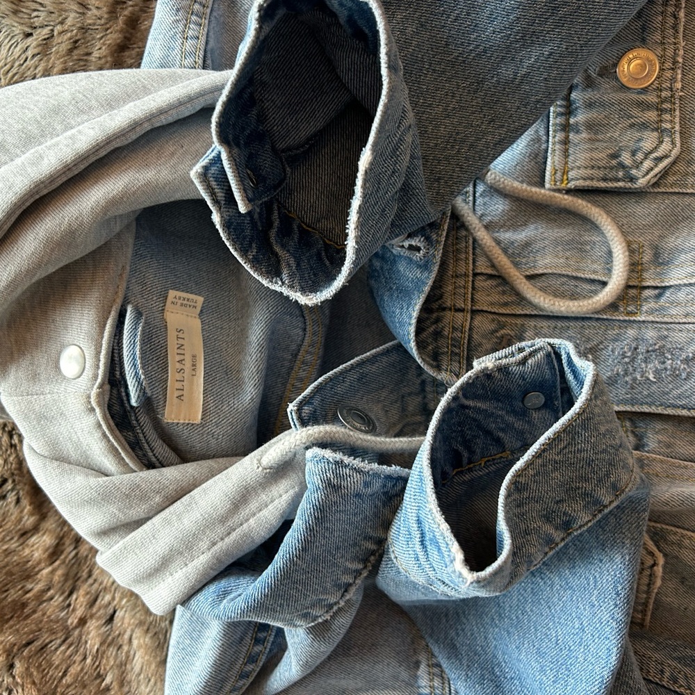 All Saints Denim Jacket with Hoodie - Picture 4 of 5